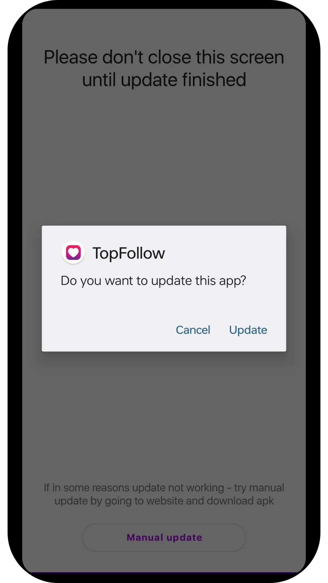 click update to install top followers app